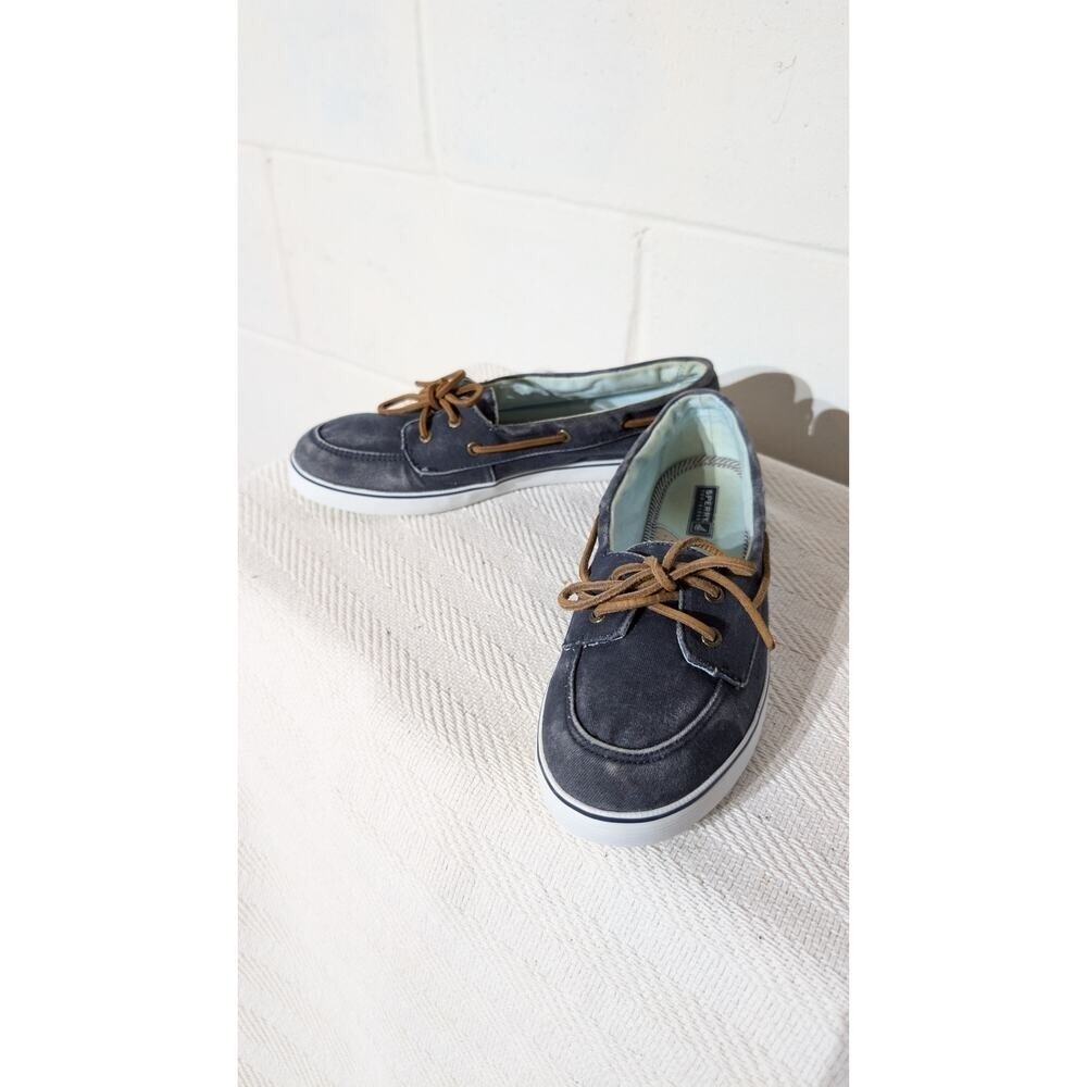 Sperry Top-Sider Boat Shoes Denim Blue Canvas Lace Up Casual Sneakers 8.5